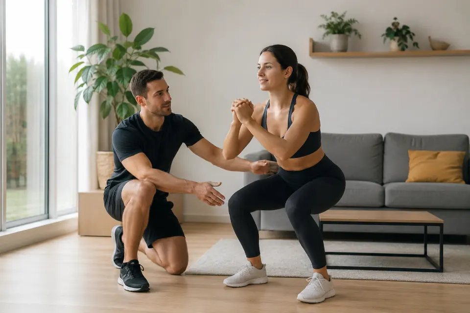 Première séance avec un coach sportif à domicile : premiers exercices lors d'une séance